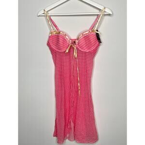 NWT Donna Loren Gold Label Pink Gingham Nighty Women's Size Small